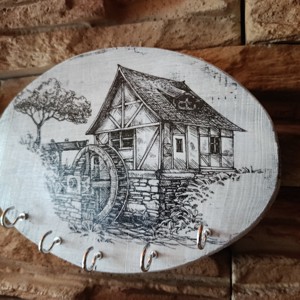 Old moara de apă.Vintage stil din lemn de perete keyring -  - Artynos.ro