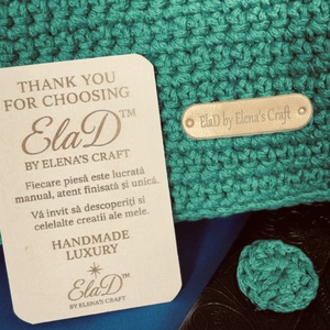 Geantă croșetată manual ElaD� by Elena�s Craft � turcoaz, piele embosată, lanț metalic, set cu portofel - genți și portofele - accesorii genți - breloc - Artynos.ro