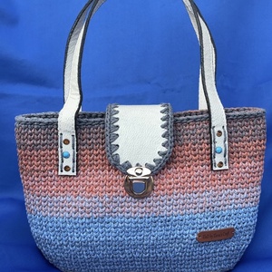 Geanta crosetata handmade cu manere si clapeta din piele – ElaD by Elena’s Craf, Genti si portofele, Accesorii genti, Breloc, Crosetat, Aceasta geanta crosetata handmade este o piesa unica, realizata manual cu multa atentie la detalii...., ARTYNOS