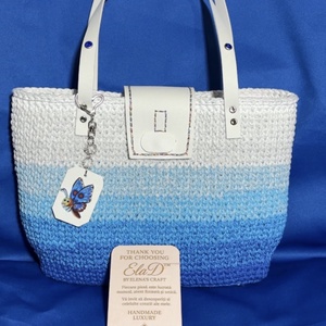 Geanta crosetata handmade ElaD albastru degrade eleganta dama - Artynos.ro