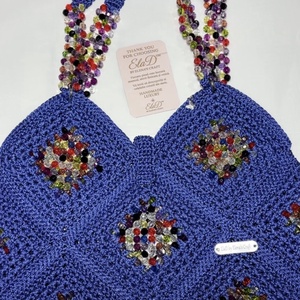 Geantă handmade croșetată albastru regal cu cristale multicolore � ElaD by Elena�s Craft - genți și portofele - genți de mână și umăr - geantă casual - Artynos.ro