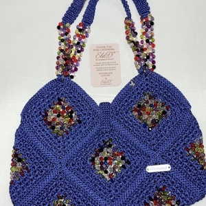Geantă handmade croșetată albastru regal cu cristale multicolore � ElaD by Elena�s Craft - genți și portofele - genți de mână și umăr - geantă casual - Artynos.ro