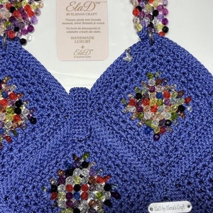 Geantă handmade croșetată albastru regal cu cristale multicolore � ElaD by Elena�s Craft - genți și portofele - genți de mână și umăr - geantă casual - Artynos.ro
