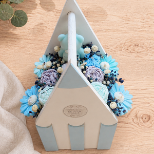Aranjament floral parfumat din ceara de soia,nuante:bleu,gri,albastru,pentru:inceput de an scolar/educatoare/invatatoare - Artynos.ro