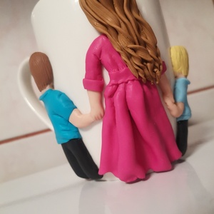Cana personalizata fimo, mama si copii, , Plastilină, Lucrare cu argilă, ARTYNOS