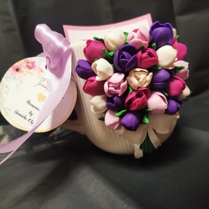 Cana personalizata cu lalele din fimo - casă & stil de viață - accesorii pentru echipamente de bucătărie - accesorii de servire - căni - Artynos.ro