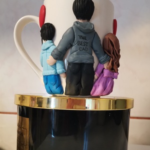 Cana personalizata cu fimo, tata si copii, , Ceramică, Plastilină, ARTYNOS