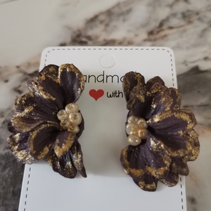 Cercei Flower GoldPlum, Bijuterii, Cercei, Cercei si ornamente pentru urechi, Plastilina, Cercei realizati manual din lut polimeric. , ARTYNOS