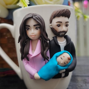 Cana personalizata famile cu bebelus - cadou perfect si original, Craciun, Cadouri de Mos Craciun, Cadouri de Mos Craciun, Sculptura, Altele, ARTYNOS