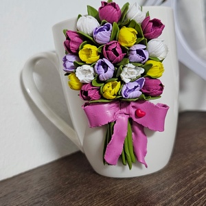 Cana cu lalele multicolore din fimo, Casa & Stil de viata, Echipamente de bucatarie, Accesorii de servire, Cani, Plastilina, Altele, ARTYNOS