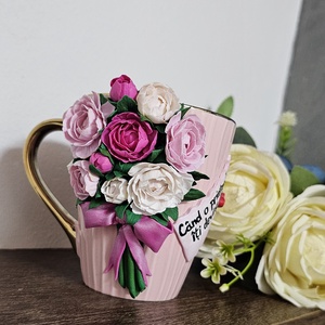 Cana personalizata buchet de bujori si mesaj, Craciun, Cadouri de Mos Craciun, Cadouri de Mos Craciun, Plastilina, ARTYNOS