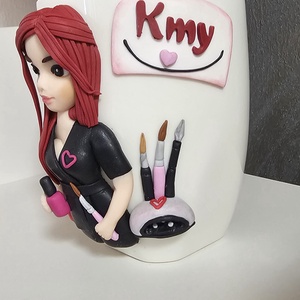 Cana decorata cu fimo nail artist/make-up artist/profesii  - casă & stil de viață - echipamente de bucătărie - accesorii de servire - căni - Artynos.ro