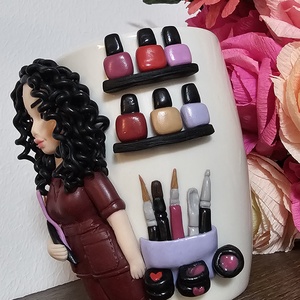 Cana decorata cu fimo nail artist/make-up artist - casă & stil de viață - echipamente de bucătărie - accesorii de servire - căni - Artynos.ro