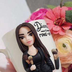 Cana decorata cu fimo make-up artist/nail artist, Casa & Stil de viata, Echipamente de bucatarie, Accesorii de servire, Cani, Plastilina, Cana personalizata, decorata manual cu lut polimeric. Modelul se personalizeaza in functie de meser..., ARTYNOS