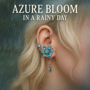 Cercel ear wrap Azure Bloom in a Rainy Day - Artynos.ro