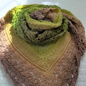 Șal croșetat manual eleganță în tonuri de verde și pământ - îmbrăcăminte și modă - eșarfe, pălării, fularuri - șaluri - Artynos.ro