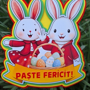 Set decoratiuni topper 3D Iepurasi veseli - decor de sărbători - decorațiuni de paște - decor masă de paște - Artynos.ro