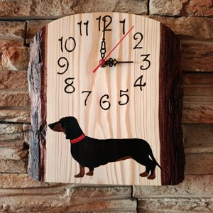 Ceas de perete din lemn cu câine dachshund -  - Artynos.ro