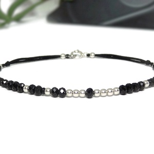 Bratara cod morse din spinel negru si argint - My person / Bratari personalizate - bijuterii - brățări - brățară cu mărgele - Artynos.ro