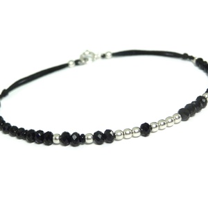 Bratara cod morse din spinel negru si argint - My person / Bratari personalizate - bijuterii - brățări - brățară cu mărgele - Artynos.ro