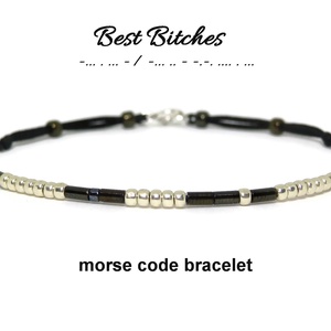 Bratara minimalista Best Bitches - cod morse / Bratari personalizate - bijuterii - brățări - brățară cu mărgele - Artynos.ro