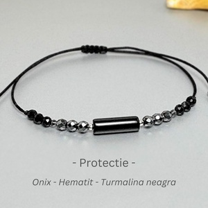 Bratara protectie - onix, hematit si turmalina neagra - Artynos.ro