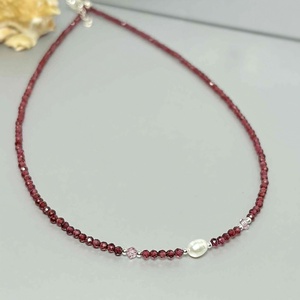 Colier granat si perla cultura  - bijuterii - coliere - coliere din pietre semiprețioase - Artynos.ro