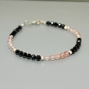 Bratara cuart Strawberry si turmalina neagra  - bijuterii - brățări - brățări din mărgele - Artynos.ro