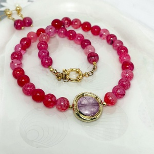 Colier din agate fucsia si cuart roz - bijuterii - coliere - coliere din pietre semiprețioase - Artynos.ro