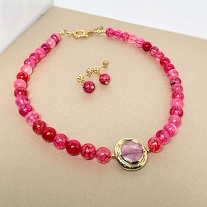 Colier din agate fucsia si cuart roz - bijuterii - coliere - coliere din pietre semiprețioase - Artynos.ro
