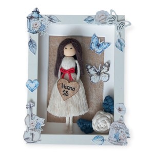 Ceva albastru - Ziua de nastere Makramé Doll Decoratie cu nume si an, , Papusi si fabricare de marionete, ARTYNOS