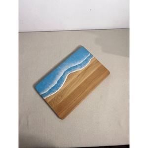 Platou / tocator de servire dreptunghiular din lemn, cu valuri, albastru deschis, Casa & Stil de viata, Echipamente de bucatarie, Accesorii de gatit, Tocatoare, Prelucrarea lemnului, ARTYNOS