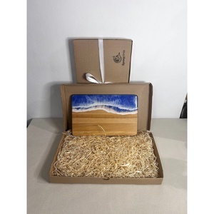 Platou / tocator de servire dreptunghiular decorativ din lemn, cu valuri, albastru - casă & stil de viață - echipamente de bucătărie - accesorii de gătit - tocătoare - Artynos.ro