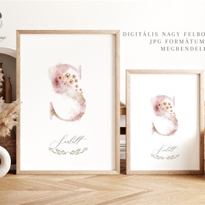 Scrisoare S, monogramă, imagine onomastică, decor, acuarelă, artă de perete, personalizată -  - Artynos.ro