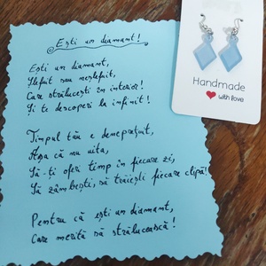 Cercei diamant albastru  - bijuterii - cercei - cercei din rășină - Artynos.ro