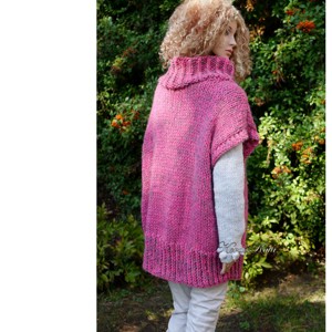 NIKI ALPAKA - vestă cu pulover maxi extra-subțire tricotată manual / roz - îmbrăcăminte și modă - haine damă - hanorace, cardigane - Artynos.ro
