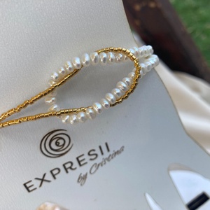 Bratara cu perle naturale si margele de sticla sufate cu aur - gold and pearls - bijuterii - brățări - brățări cu perle - Artynos.ro