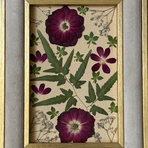 Tablou cu Flori Presate Natural - Trandafiri și Ferigă - Ramă Catifea 15x20 cm - casă & stil de viață - decorațiuni de casă - accesorii florale - buchete de flori - Artynos.ro