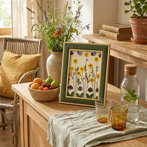 Tablou Botanic cu Flori Presate, Rama Catifea Verde, 18x23 cm, Casa & Stil de viata, Decoratiuni de casa, Accesorii florale, Buchete de flori, Aranjament de flori, ARTYNOS
