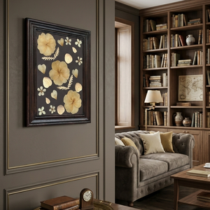 Tablou Botanic cu Flori Presate si Rama din Lemn Reconditionat, Casa & Stil de viata, Decoratiuni de casa, Accesorii florale, Buchete de flori, Aranjament de flori, Aceasta piesa decorativa reprezinta o fuziune intre arta botanica traditionala si designul sustenab..., ARTYNOS