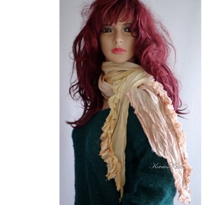 SIROM-SHAWL / sunny yellow-brown - batik eșarfă lungă cu volane - îmbrăcăminte și modă - eșarfe, pălării, fularuri - eșarfe - Artynos.ro