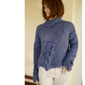 FRANCESCA ALPAKA - pulover cu design exclusiv tricotat manual / Farmer blue - îmbrăcăminte și modă - haine damă - hanorace, cardigane - Artynos.ro