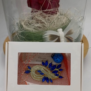 Martisor stil elegant  decorativ model frunză � accente albastre, - bijuterii - mărțișor - Artynos.ro