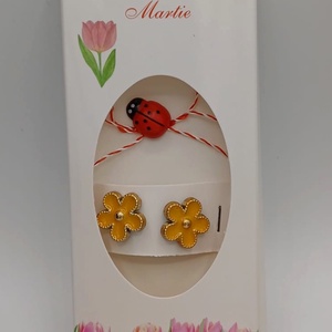 Butoni de cămașă tip mărțișor � floare galbenă cu buburuză,se poarta tot anul. - bijuterii - mărțișor - Artynos.ro