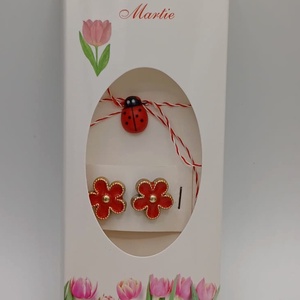 Butoni1 pereche de camasa tip martisor  � floare rosie cu buburuza,care se poarta tot anul - Artynos.ro