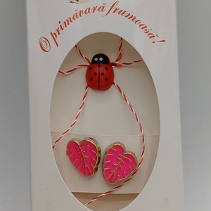 Butoni de camasa 1 pereche ,tip martisor � frunza roz cu buburuza ,se poarta tot anul, Bijuterii, Martisor, Altele, ARTYNOS