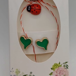 Butoni de camasa 1 pereche,tip martisor � inimi verzi cu buburuza,se poarta tot anul pe haine - Artynos.ro