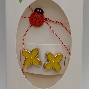 Butoni de camasa ,1pereche tip martisor � floare galbena cu buburuza,se poarta tot anul la haine, Bijuterii, Martisor, Altele, Aranjament de flori, ARTYNOS