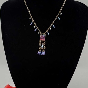 Colier elegant pe lant negru, decorat cu pietre albastre , Bijuterii, Coliere, Coliere cu pandative, Decoupage, transfer si tehnici servetel, ARTYNOS