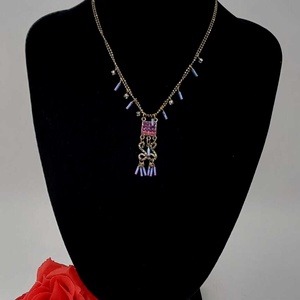 Colier elegant pe lanț negru, decorat cu pietre albastre  - bijuterii - coliere - coliere cu pandative - Artynos.ro